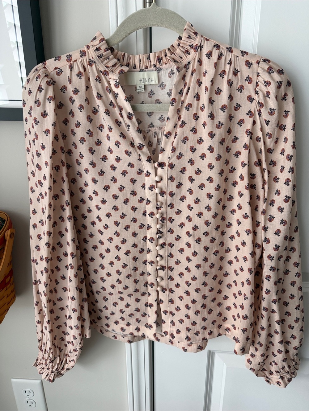 Pinch Blush Pink Floral Button-Front Ruffled Neck Blouse